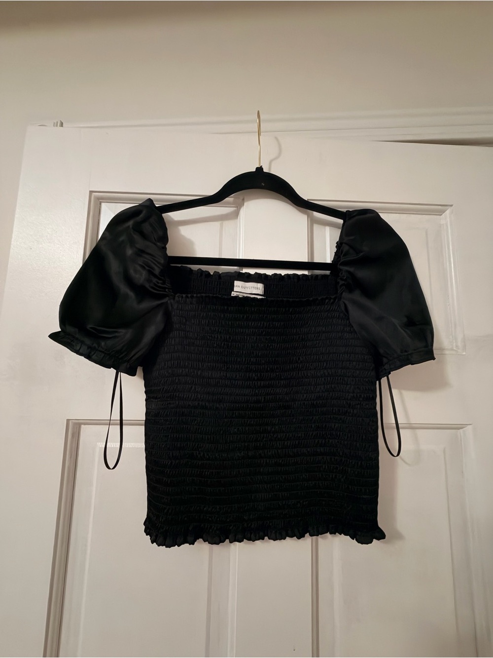 Urban Outfitters Black Smocked Puff Sleeve Blouse